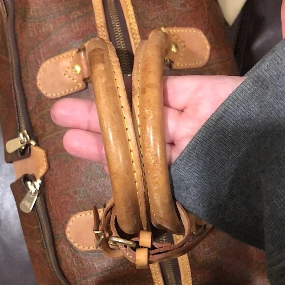 ETRO MILANO Paisley Coated Canvas Vachetta Leather Boston Shoulder Weekend Bag - Picture 4 of 16